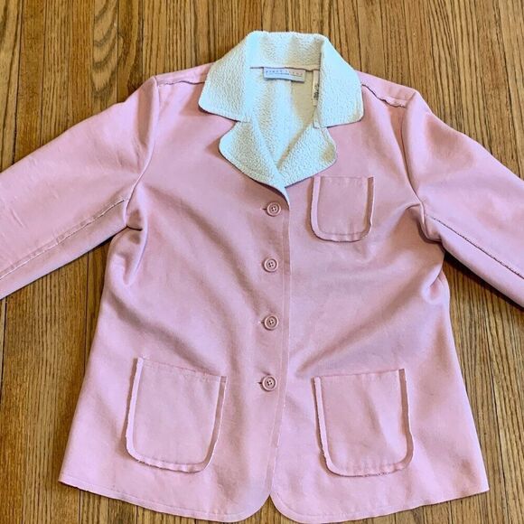 VTG Pink Teddy Shearling Jacket Coat Faux Fur Leather Suede Boho Western Soft L - Picture 13 of 16